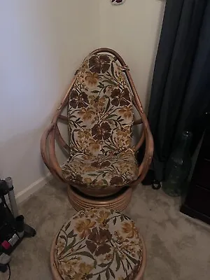 Mid Century Coastal Bamboo Boho Swivel Chair Tiki Vintage Rattan • $200