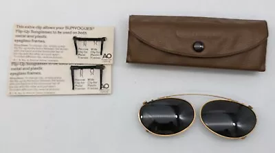 Vtg American Optical Sunvogues Clip-On Oval Sunglasses W/ Case • $29.99