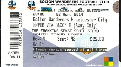 £1 • Buy Bolton Wanderers V Leicester City Championship League Ticket 2014