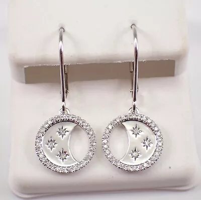 White Gold Diamond Dangle Celestial Star Crescent Moon Earrings • $699