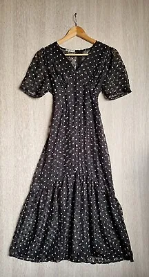 $27.95 • Buy Vintage Polka Dot Dress Sz 8 Vietnamese  Label Black Women's Fashion Sheer Retro