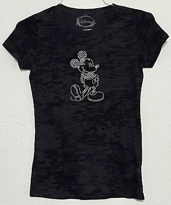 Disney Black W/ Rhinestones Mickey Mouse T-Shirt Size Med Pre-owned • $12.99