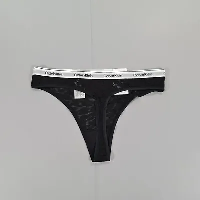 Calvin Klein Womens Lace Thong Black Small Leopard Stretch Knickers Underwear • £13.99