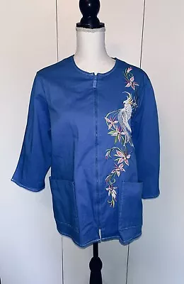 BOB MACKIE Key West Parrot Buffet Cockatiel 4 J Crew Womens Embroidered Jacket M • $24.95