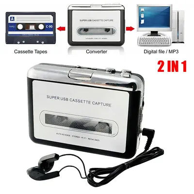 USB Cassette Tape To PC MP3 Format Converter Audio Capture Music Player Portable • $23.62