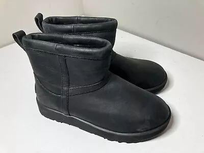 UGG Women's Classic Mini Waterproof Leather Boots 1019641 Black Sz 8 Arctic Grip • $29