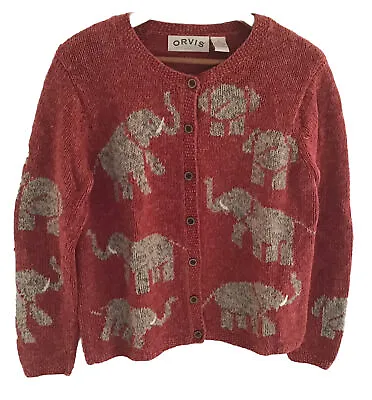 Vintage Orvis Sweater Cardigan Elephant 100% Cotton Woman’s Size Small • $39.99