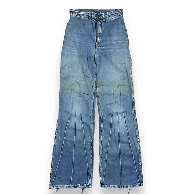 VTG 70s Bell Bottom Flare Jeans Women’s Blue Dark High Waisted Denim Size 26x32 • $49.99