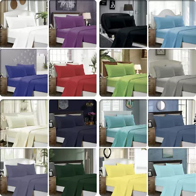 $39.99 • Buy 1000TC Ultra Soft Flat & Fitted Sheet Set Double/Queen/King/Super King Size Bed