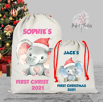 £5.99 • Buy Personalised Baby Girl, Boy First Christmas Xmas Bag Stocking Santa Sack 2021