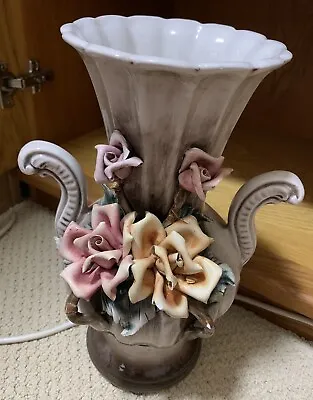 Vintage Capodimonte Vase With Handles & Roses Flowers Made In Italy • $55