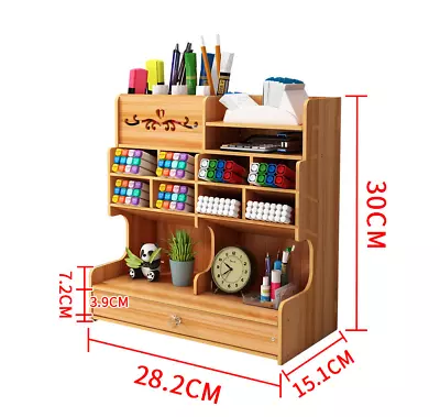 $25.95 • Buy Wooden Multi-Compartment Desk Organizer Pen Holder For Office Desktop Storage