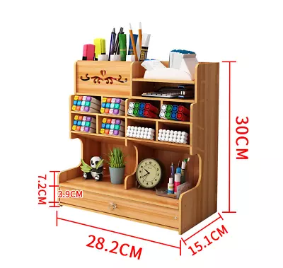 Wooden Multi-Compartment Desk Organizer Pen Holder For Office Desktop Storage • $24.95