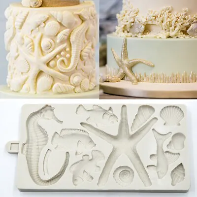 £7.59 • Buy StarfIsh Sea Shells Silicone Fondant Mould Cake Decorating Baking Chocolate Mold