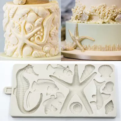 £7.59 • Buy StarfIsh Sea Shells Silicone Fondant Mould Cake Decorating Baking Chocolate Mold