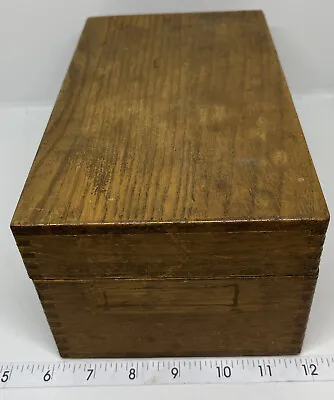 Vintage INDEX CARD/RECIPE Wood Dovetailed FILE BOX Merchant's OAK 3x5 Brass • $22