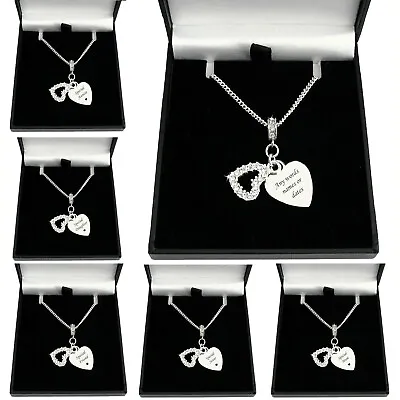 Personalised Necklace With Engraving Two Heart Pendants & Crystals Gift Boxed • £19.99