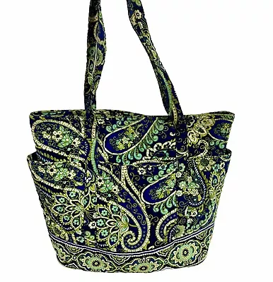 Vera Bradley Rhythm & Blues Large Travel Tote Bag Purse Blue Green Paisley Retir • $19.97