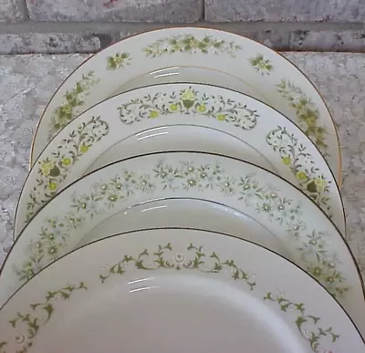 Vintage Mismatched China Dinner Plates (4) Floral Silver Gold Bands Green Hues • $26.39