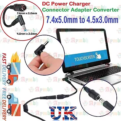 DC Power Charger Converter Adapter Cable For HP Dell Laptop 7.4x5mm To 4.5x3.0mm • £3.95