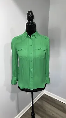 J.Crew Size 00 Petite Silk Blouse Green Color Long Sleeve • $75.86