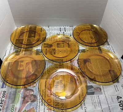 6 PC Set Vintage Duralex France Tempered Amber Glass Salad Side Plates 7 3/8” • $40