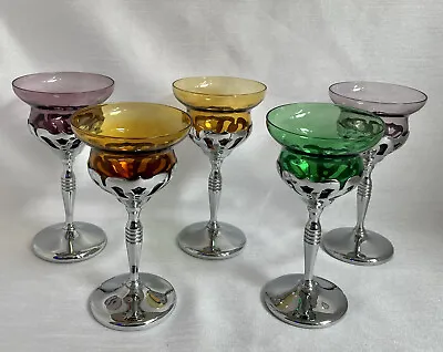 Vintage (5) Cambridge Farberware Chrome Kraft Wine Glasses • $40