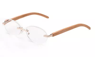 Unisex Bamboo Reading Glasses Oval Rimless Gold With Spring Hinge Slim Classic • $12.95