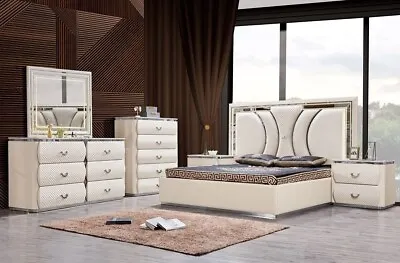 Modern Bedroom 4pc Set Luxurious LED Queen Bed Nightstand Dresser LED Mirror Set • $2299