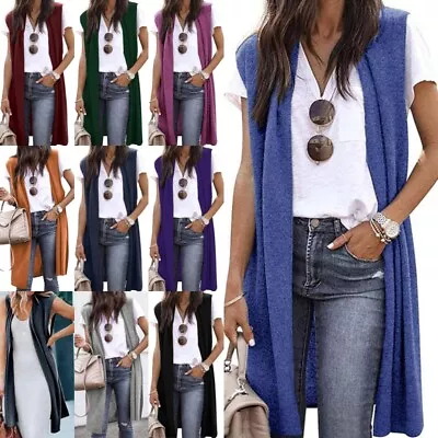 Women Casual Sleeveless Cardigans Ladies Work Cozy Open Front Duster Vest Draped • £22.94