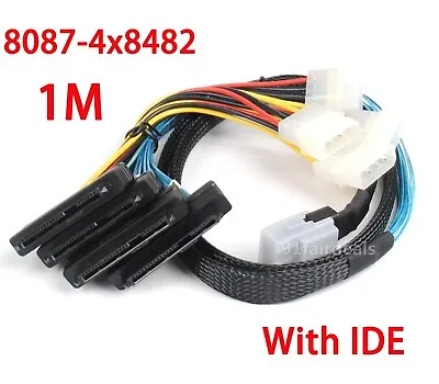 Mini SAS 36Pin SFF-8087 To 4 SFF-8482 29 Pin With 4 SAS IDE Power Cable 1M USA  • $14.98