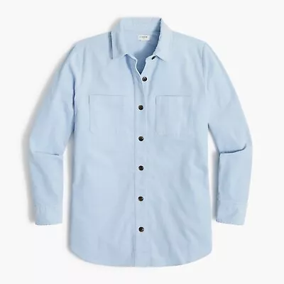 J Crew 2022 Corduroy Button Up Blue Shirt Jacket Size L Pockets Transitional • $38.98