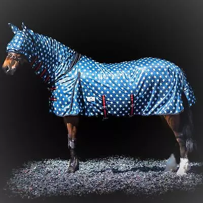 £32.39 • Buy Horse Rug Pony Fly Sheet Lite Combo Belly Tail Cover Mask Navy White Star