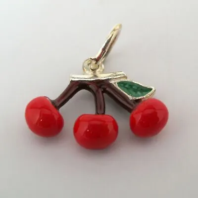 VINTAGE Sterling Silver CHERRIES Charm For Bracelet CHERRY Pendant For Necklace • $24