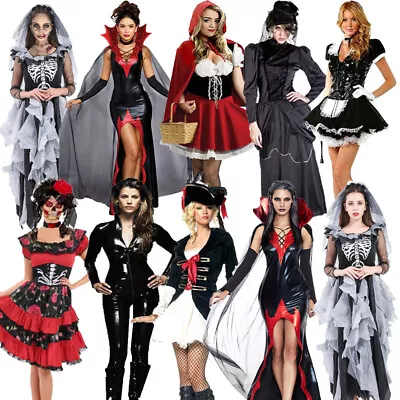 Women's Vampire Witch Zombie Bride Day Of Dead Halloween Fancy Dress Costume • £22.99