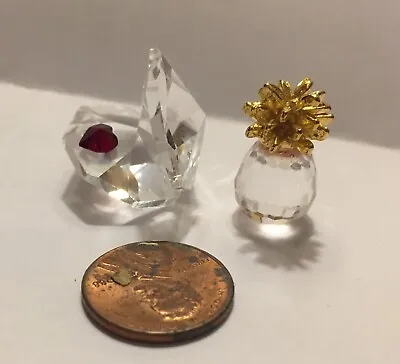 2 Miniature Crystal Figurine: Pearl Shell Clam Red Heart Mini Pineapple Gold Top • $15