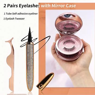 Tweezer Long Eyelash Mirror Waterproof Magnetic Eyelash Eyeliner Pen Set Natural • $10.99