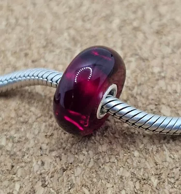 Authentic Maroon Glass Lampwork Murano European Charm Bead 925 Sterling Silver • $10.95