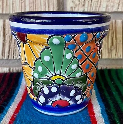 Mexican Ceramic Flower Pot Planter Folk Art Pottery Handmade Talavera #14 • $14.99