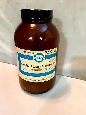 Vintage Large J.t. Baker Precipitated Calcium Amber 1lb Medicine Bottle Lab • $8.95