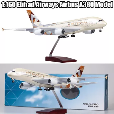 1:160 Etihad Airways Airbus A380 Resin Airplane Model Ornament W/ LED Lamp Wheel • $83.50