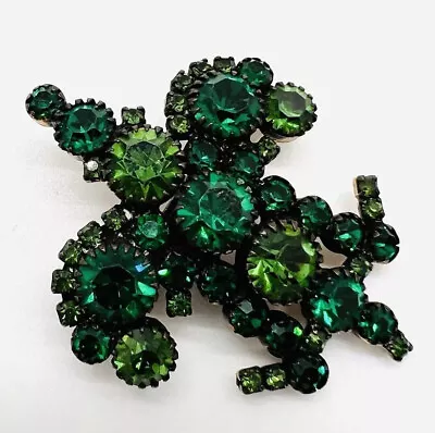 KRAMER Of NY Jewel Tone Green Rhinestone Fleur De Lis Brooch Vintage Jewelry • $79.99