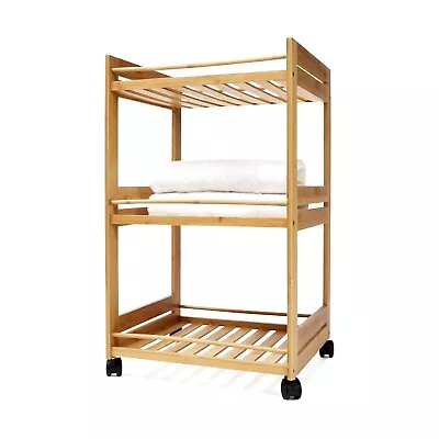 3-Tier Bamboo Rolling Cart Kitchen Serving Storage Bathroom Trolley Storage Rack • $48