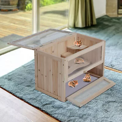 Wooden Hamster Cage Chinchillas Guinea Pig Mice Rodents Hutch Small Animal • $62.23