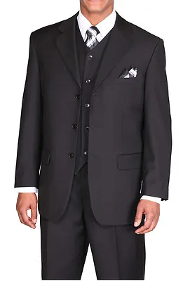 New Men's 3-Piece Suit With Vest Classic Cut Luxurious Wool Feel  Black 5802V • $89.95