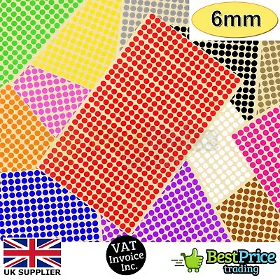 952 X 6mm Coloured DOT STICKERS Round Sticky Adhesive Spot Circles Paper Labels • £0.99