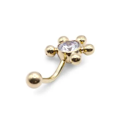 9ct Gold Belly Bar Button Naval Cubic Zirconia Ladies • £135