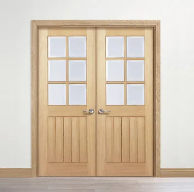 Internal Mexicano Oak Pre Finished 6 Light Clear Glazed With Pair Maker Door • £277.74