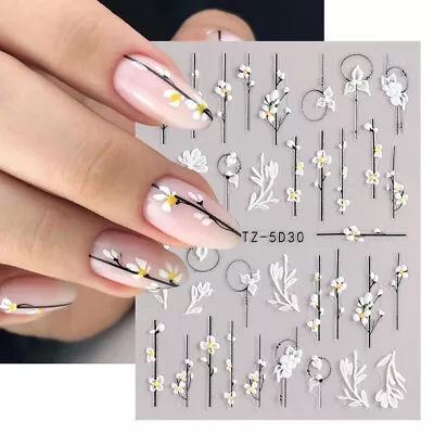 5D Nail Art Stickers Decals Embossed Flowers Floral Daisy Fern Decoration (5D30) • £2.85