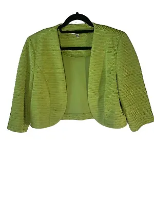 Maya Brooke Women Size Sz 12 3/4 Sleeve Green Jacket Cropped • $14